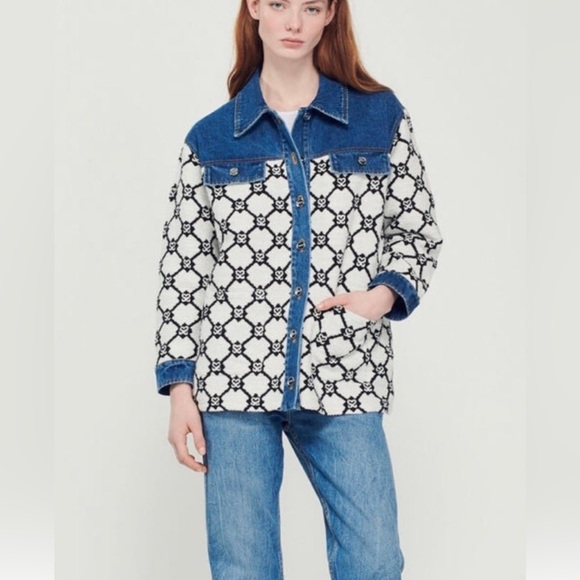 Sandro denim knit logo jacket like new - Picture 4 of 6